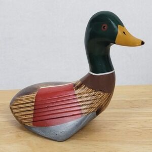 Vintage Ginty 9 Wood Golf Club Duck Decoy Folk Art Hand Painted Mallard Signed